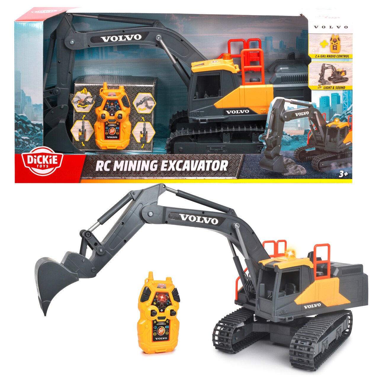 Dickie Toys: RC Volvo Mining Excavator – 2.4 GHz Remote Control Toy, Realistic Light & Sound Effect, 23" Construction Vehicle, Kids 3+